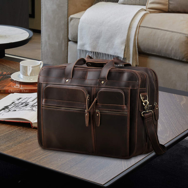 18" Full Grain Vintage Leather Travel Laptop Briefcase Leather Bags Gallery