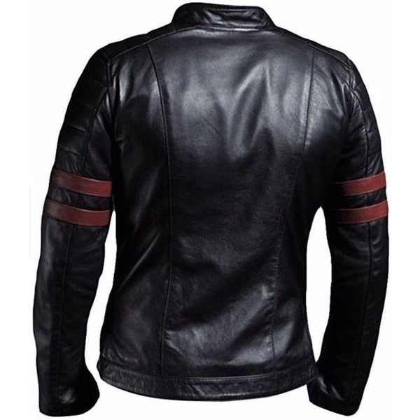 Genuine Leather Mayhem Black Leather Jacket With Red Stripes Leather Bags Gallery