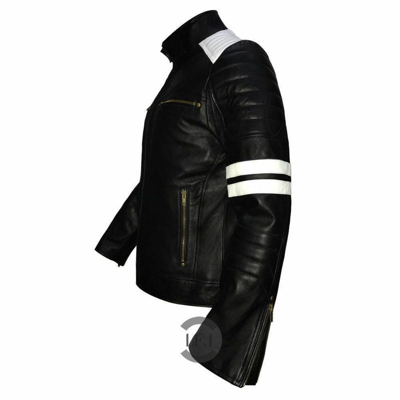 Genuine Leather Mayhem Black Leather Jacket With White Stripes Leather Bags Gallery