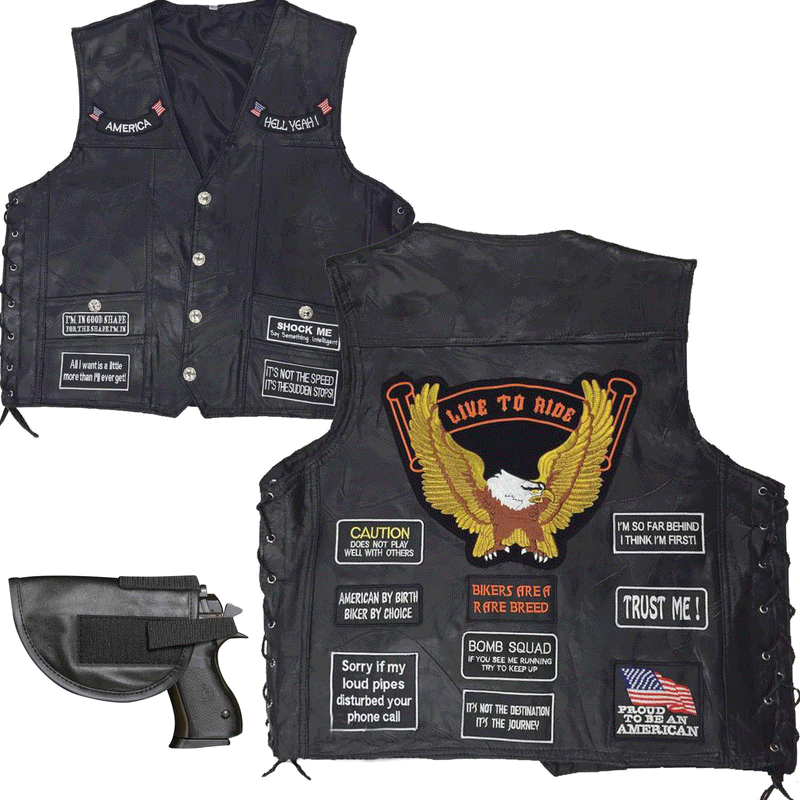 Mens Black Buffalo Leather CONCEALED CARRY VEST Gun Holster CCW Motorcycle Biker Leather Bags Gallery