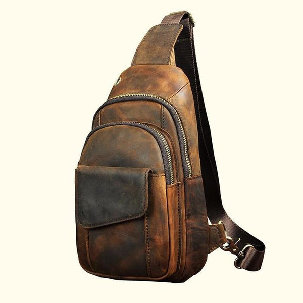 Crazy Horse Leather Casual Fashion Chest Sling Bag Leather Bags Gallery