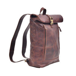 Roll Up Genuine Leather Backpack in Dark Color Leather Bags Gallery