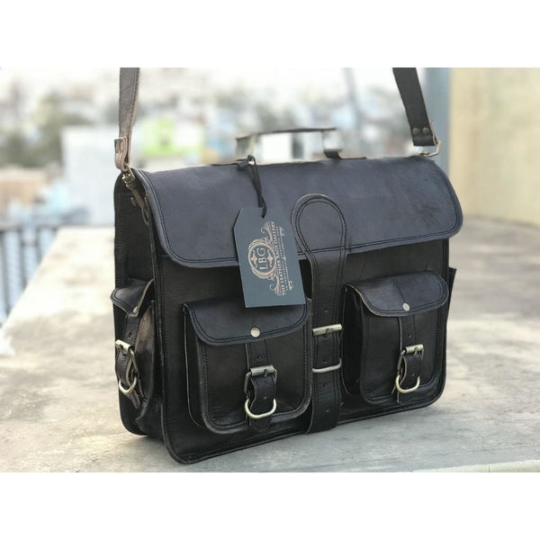 Handmade Vintage Black Leather Briefcase Leather Bags Gallery