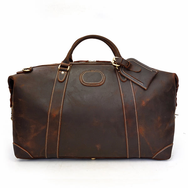Crazy Horse Cowhide Leather Travel Bag With Rivet Leather Bags Gallery