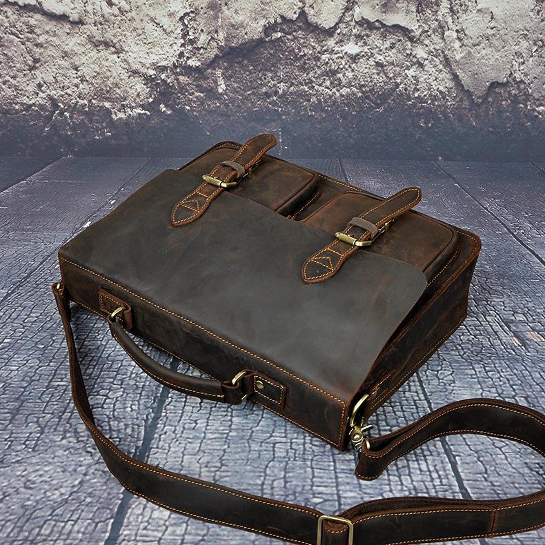 Men's Crazy Horse Leather Retro Designer Business Briefcase Leather Bags Gallery