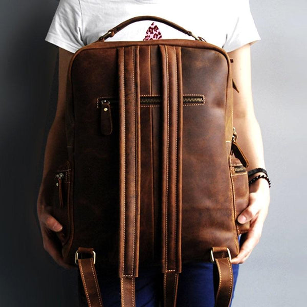 Extra Large Vintage Leather Rucksack Backpack with Multi Function Pock ...