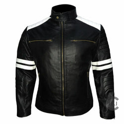 Genuine Leather Mayhem Black Leather Jacket With White Stripes Leather Bags Gallery