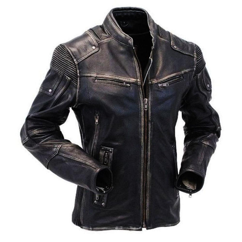 Genuine Cow Leather Distressed Black Racer Jacket Leather Bags Gallery