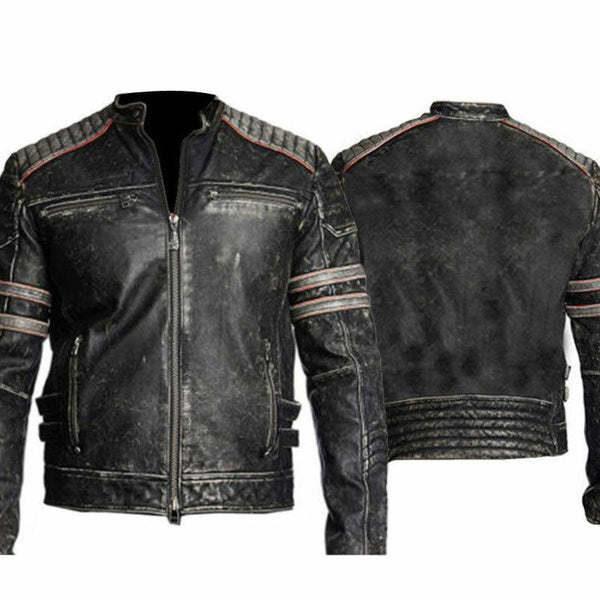 Genuine Leather Mayhem Dark Grey Leather Jacket With Grey Stripes Leather Bags Gallery
